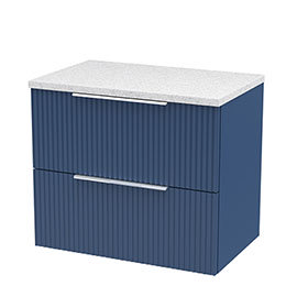 Venice fluted 600mm Blue Vanity Unit - Wall Hung 2 Drawer Unit with White Worktop & Chrome Handles M