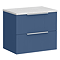 Venice Fluted 600mm Blue Vanity Unit - Wall Hung 2 Drawer Unit with White Worktop & Chrome Handles