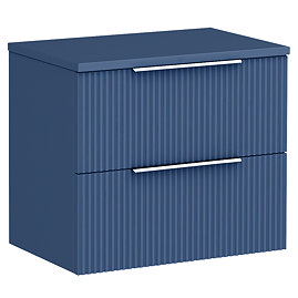 Venice Fluted 600mm Blue Vanity Unit - Wall Hung 2 Drawer Unit with Worktop & Chrome Handles