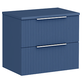 Venice Fluted 600mm Blue Vanity Unit - Wall Hung 2 Drawer Unit with Worktop & Chrome Handles