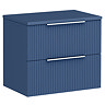 Venice Fluted 600mm Blue Vanity Unit - Wall Hung 2 Drawer Unit with Worktop & Chrome Handles