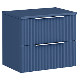 Venice Fluted 600mm Blue Vanity Unit - Wall Hung 2 Drawer Unit with Worktop & Chrome Handles