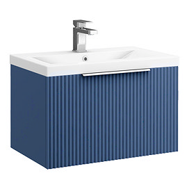 Venice Fluted 600mm Blue Vanity Unit - Wall Hung Single Drawer Unit with Chrome Handle