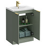 Venice Fluted 600mm Green Vanity Unit - Floor Standing 2 Door Unit with Brushed Brass Handles