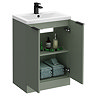 Venice Fluted 600mm Green Vanity Unit - Floor Standing 2 Door Unit with Matt Black Handles
