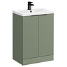 Venice Fluted 600mm Green Vanity Unit - Floor Standing 2 Door Unit with Matt Black Handles