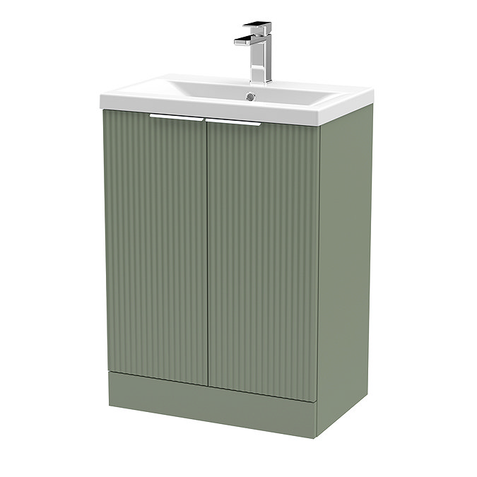 Venice Fluted 600mm Green Vanity Unit - Floor Standing 2 Door Unit with Chrome Handles