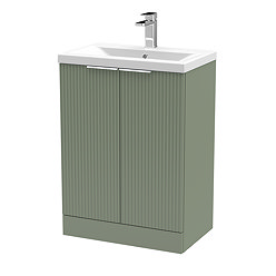 Venice Fluted 600mm Green Vanity Unit - Floor Standing 2 Door Unit with Chrome Handles Large Image