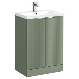 Venice Fluted 600mm Green Vanity Unit - Floor Standing 2 Door Unit with Chrome Handles