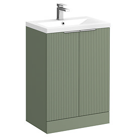 Venice Fluted 600mm Green Vanity Unit - Floor Standing 2 Door Unit with Chrome Handles
