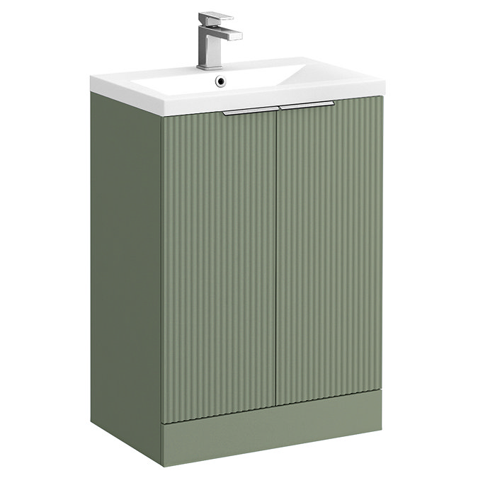 Venice Fluted 600mm Green Vanity Unit - Floor Standing 2 Door Unit with Chrome Handles
