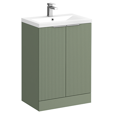 Venice Fluted 600mm Green Vanity Unit - Floor Standing 2 Door Unit with Chrome Handles