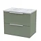 Venice Fluted 600mm Green Vanity Unit - Wall Hung 2 Drawer Unit with Bellato Grey Worktop & Chrome H