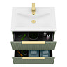 Venice Fluted 600mm Green Vanity Unit - Wall Hung 2 Drawer Unit with Brushed Brass Handles