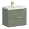 Venice Fluted 600mm Green Vanity Unit - Wall Hung 2 Drawer Unit with Brushed Brass Handles