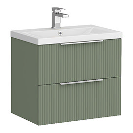 Venice Fluted 600mm Green Vanity Unit - Wall Hung 2 Drawer Unit with Chrome Handles