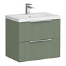 Venice Fluted 600mm Green Vanity Unit - Wall Hung 2 Drawer Unit with Chrome Handles