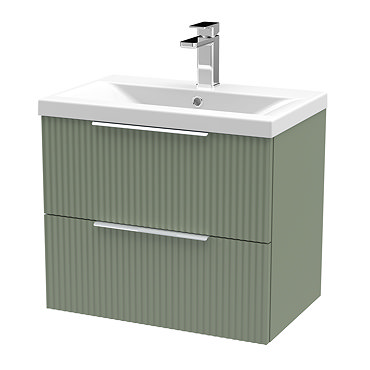 Venice Fluted 600mm Green Vanity Unit - Wall Hung 2 Drawer Unit with Chrome Handles  Profile Large Image