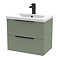 Venice Fluted 600mm Green Vanity Unit - Wall Hung 2 Drawer Unit with Matt Black Handles