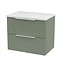 Venice Fluted 600mm Green Vanity Unit - Wall Hung 2 Drawer Unit with White Worktop & Chrome HandlesV