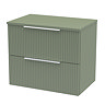 Venice Fluted 600mm Green Vanity Unit - Wall Hung 2 Drawer Unit with Worktop & Chrome Handles