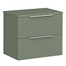 Venice Fluted 600mm Green Vanity Unit - Wall Hung 2 Drawer Unit with Worktop & Chrome Handles