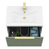 Venice Fluted 600mm Green Vanity Unit - Wall Hung Single Drawer Unit with Brushed Brass Handle
