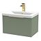 Venice Fluted 600mm Green Vanity Unit - Wall Hung Single Drawer Unit with Brushed Brass Handle