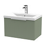Venice Fluted 600mm Green Single Drawer Wall Hung Vanity Unit with Chrome Handle