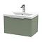 Venice Fluted 600mm Green Vanity Unit - Wall Hung Single Drawer Unit with Chrome Handle Large Image