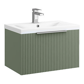 Venice Fluted 600mm Green Single Drawer Wall Hung Vanity Unit with Chrome Handle