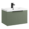 Venice Fluted 600mm Green Vanity Unit - Wall Hung Single Drawer Unit with Matt Black Handle