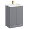 Venice Fluted 600mm Grey Vanity Unit - Floor Standing 2 Door Unit with Brushed Brass Handles