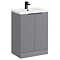 Venice Fluted 600mm Grey Vanity Unit - Floor Standing 2 Door Unit with Matt Black Handles
