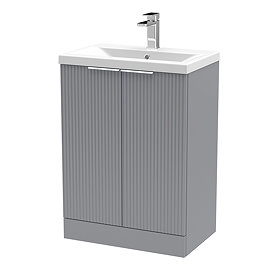 Venice Fluted 600mm Grey Vanity Unit - Floor Standing 2 Door Unit with Chrome Handles Large Image