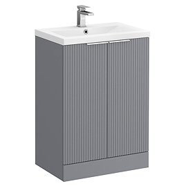Venice Fluted 600mm Grey Vanity Unit - Floor Standing 2 Door Unit with Chrome Handles