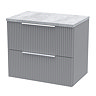 Venice Fluted 600mm Satin Grey Vanity Unit – Wall‑Hung 2‑Drawer with Bellato Grey Concrete‑Effect Worktop & Chrome Handles