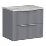 Venice Fluted 600mm Satin Grey Vanity Unit – Wall‑Hung 2‑Drawer with Bellato Grey Concrete‑Effect Worktop & Chrome Handles