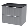 Venice Fluted 600mm Satin Grey Vanity Unit – Wall‑Hung 2‑Drawer with Sparkling Black Quartz‑Effect Worktop & Chrome Handles