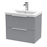 Venice Fluted 600mm Grey Vanity Unit - Wall Hung 2 Drawer Unit with Chrome Handles