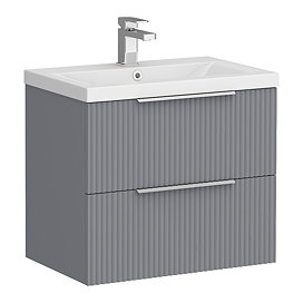 Venice Fluted 600mm Grey Vanity Unit - Wall Hung 2 Drawer Unit with Chrome Handles