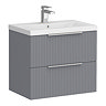 Venice Fluted 600mm Grey Vanity Unit - Wall Hung 2 Drawer Unit with Chrome Handles