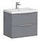 Venice Fluted 600mm Grey Vanity Unit - Wall Hung 2 Drawer Unit with Chrome Handles