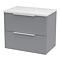 Venice Fluted 600mm Satin Grey Vanity Unit – Wall‑Hung 2‑Drawer with Sparkling White Quartz‑Effect Worktop & Chrome Handles