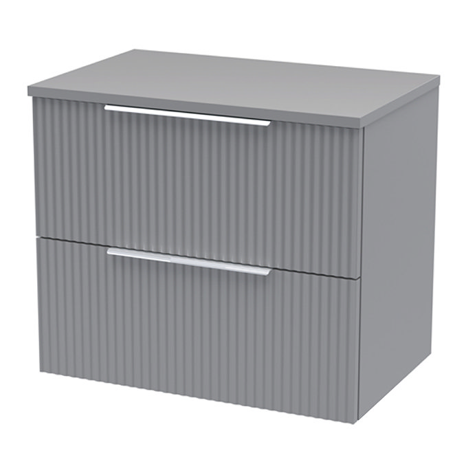 Venice Fluted 600mm Grey Vanity Unit - Wall Hung 2 Drawer Unit with Worktop & Chrome Handles