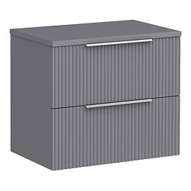 Venice Fluted 600mm Grey Vanity Unit - Wall Hung 2 Drawer Unit with Worktop & Chrome Handles