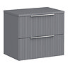 Venice Fluted 600mm Grey Vanity Unit - Wall Hung 2 Drawer Unit with Worktop & Chrome Handles