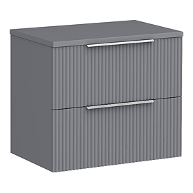 Venice Fluted 600mm Grey Vanity Unit - Wall Hung 2 Drawer Unit with Worktop & Chrome Handles