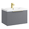 Venice Fluted 600mm Grey Vanity Unit - Wall Hung Single Drawer Unit with Brushed Brass Handle