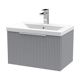 Venice Fluted 600mm Grey Vanity Unit - Wall Hung Single Drawer Unit with Chrome Handle Medium Image